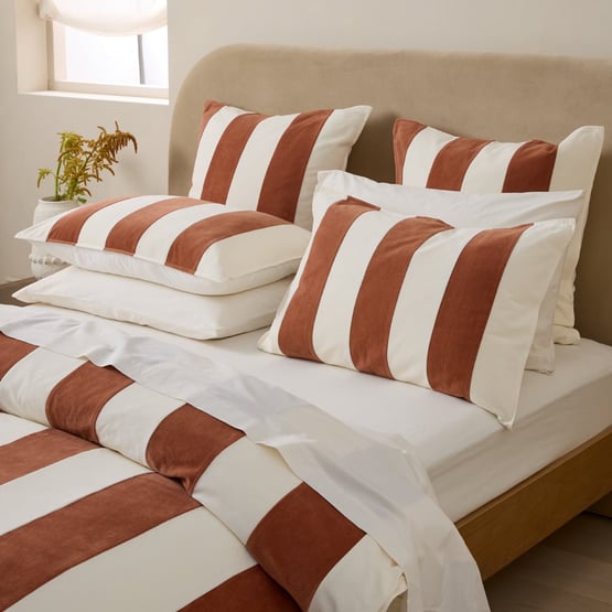 Quincy Velvet Pecan Stripe Quilt Cover Set + Separates