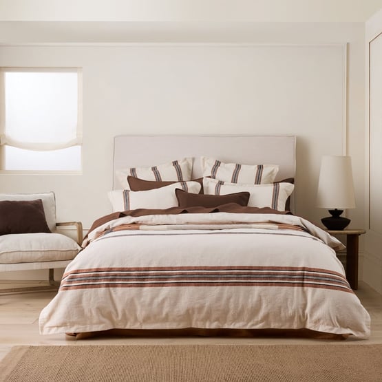 Henri Stripe Natural & Umber Quilt Cover Set + Pillowcases