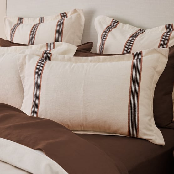 Henri Stripe Natural & Umber Quilt Cover Set + Pillowcases