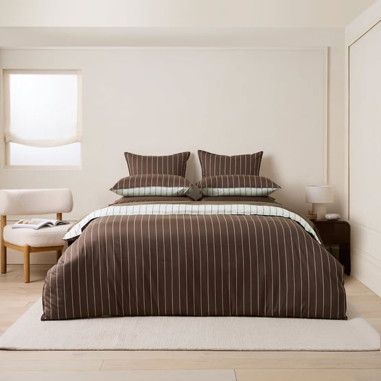 Bayes Chocolate Stripe Quilt Cover Set + Separates