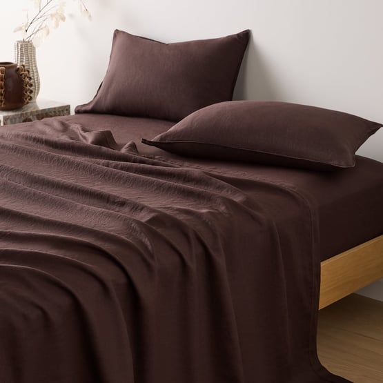 Vintage Washed Linen Chocolate Sheet Separates