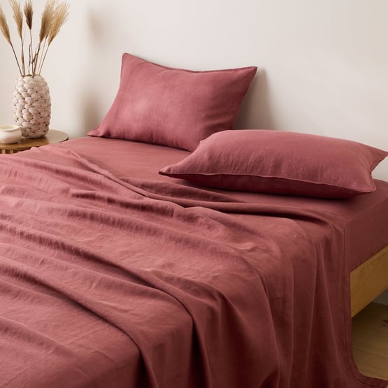 Vintage Washed Linen Redwood Sheet Separates