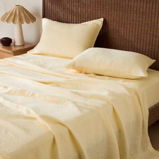 Vintage Washed Linen Lemon Sheet Separates