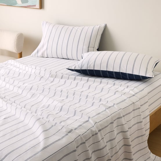 Stonewashed Cotton Navy Pencil Stripe Sheet Separates