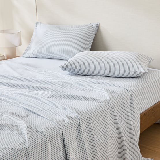 Stonewashed Cotton Blue & Chocolate Thin Stripe Sheet Separates 