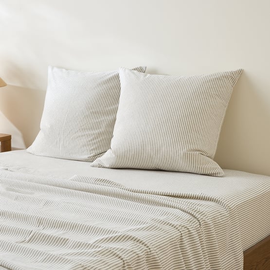 Stonewashed Cotton Coconut & Onyx Thin Stripe Pillowcases