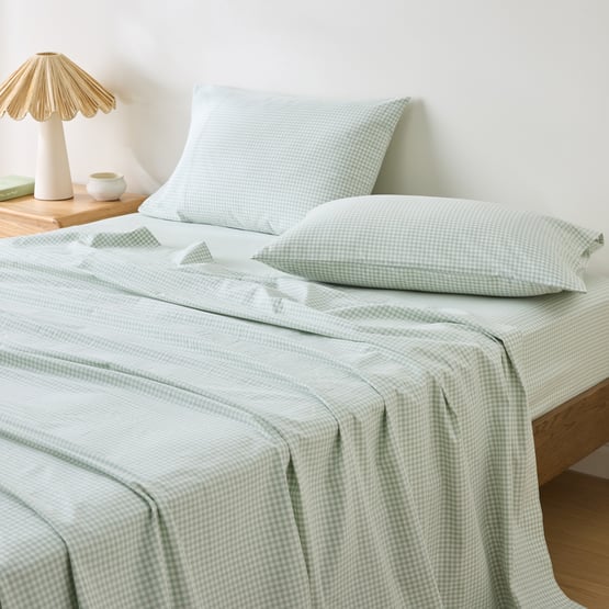 Stonewashed Cotton Mint Mini Gingham Sheet Separates 