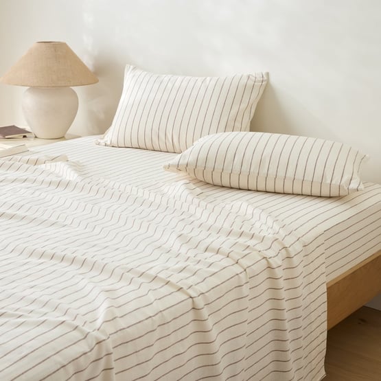 Remi Mocha Stripe Linen Cotton Sheet Set