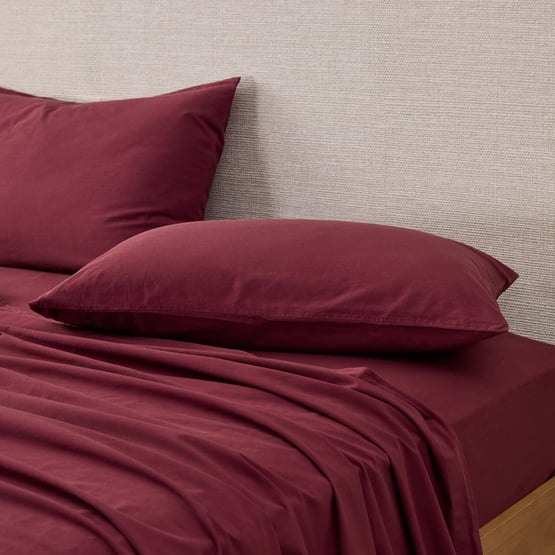 Stonewashed Cotton Burgundy Sheet Separates