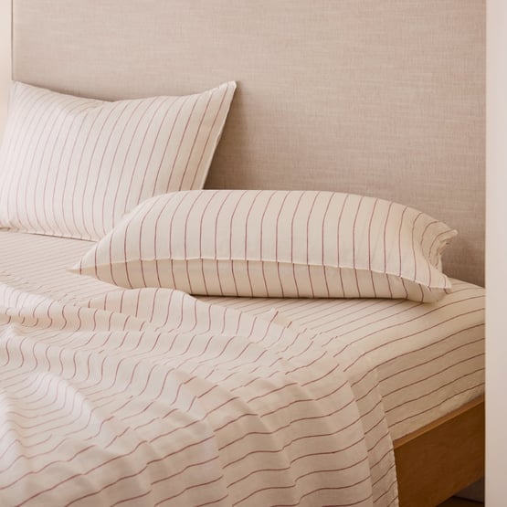 Vintage Washed Linen Redwood & Coconut Stripe Sheet Separates