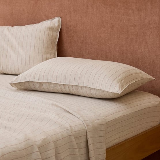 Vintage Washed Linen Mocha & Linen Stripe Sheet Separates