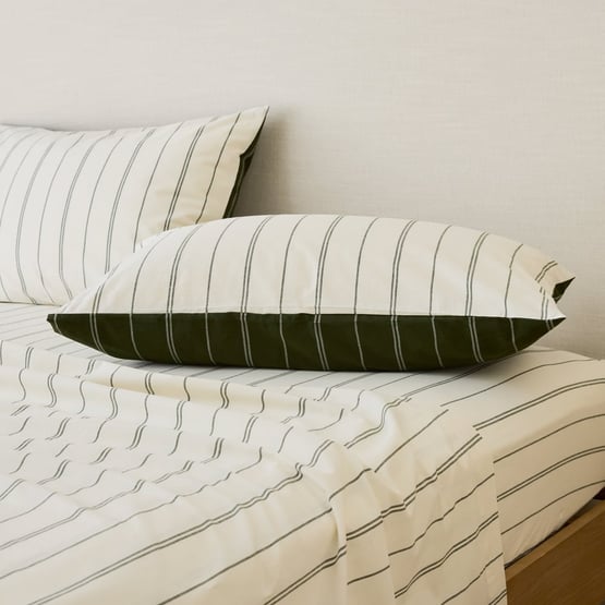 Stonewashed Cotton Basil & Coconut Pencil Stripe Sheet Separates 