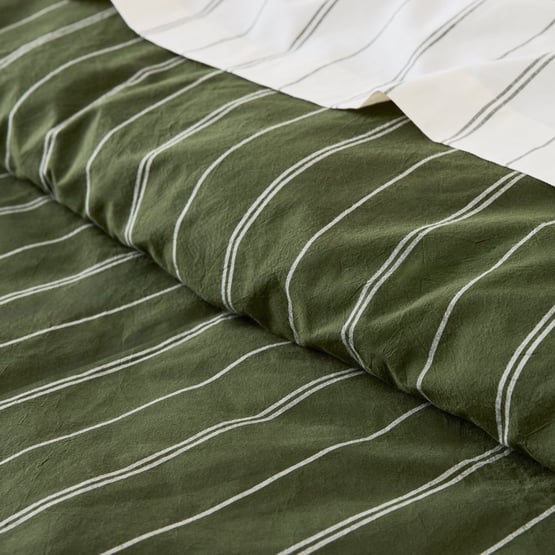 Stonewashed Cotton Basil & Coconut Pencil Stripe Quilt Cover Separates 