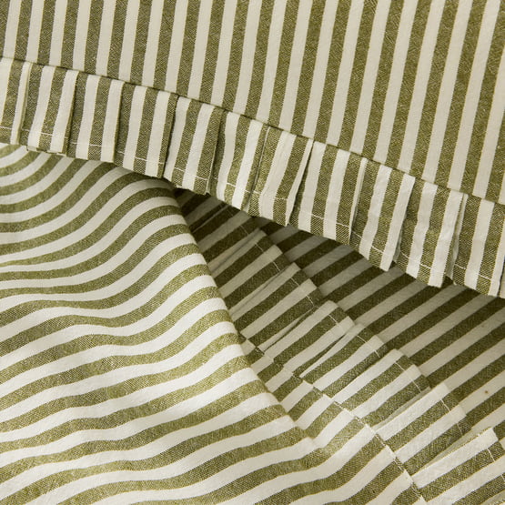 Olive Stripe Pleated Sheet Set