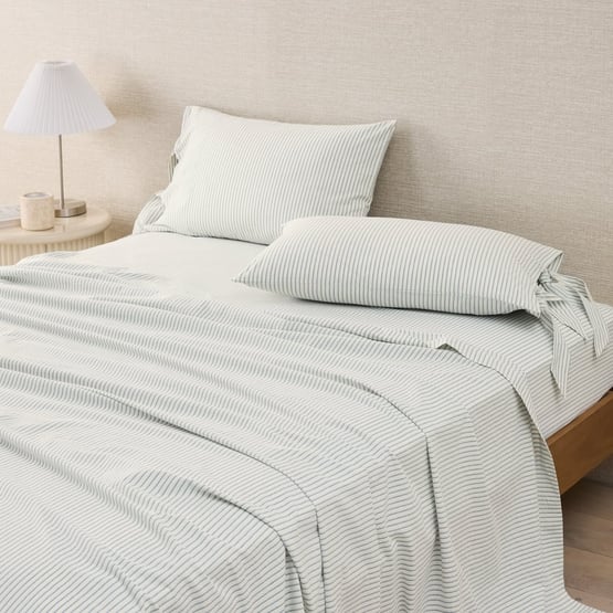 Stonewashed Cotton Thin Coconut & Blue Stripe Sheet Separates