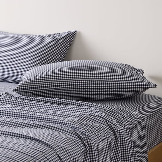 Stonewashed Cotton Midnight Navy Mini Gingham Sheet Separates
