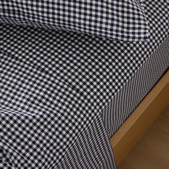 Stonewashed Cotton Midnight Navy Mini Gingham Pillowcases
