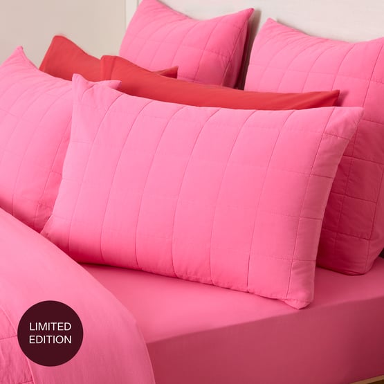 Stonewashed Cotton Hot Pink Quilted Pillowcases