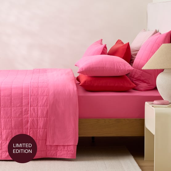 Stonewashed Cotton Hot Pink Quilted Coverlet Separates