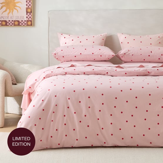 Stonewashed Cotton Peony & Salsa Spot Quilt Cover Separates