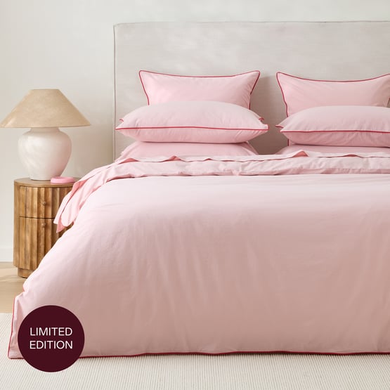 Stonewashed Cotton Peony & Salsa Piped Quilt Cover Separates