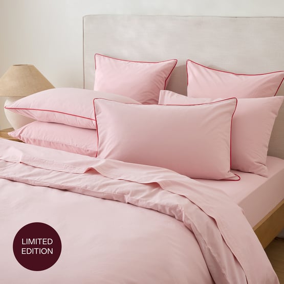 Stonewashed Cotton Peony & Salsa Piped Pillowcases