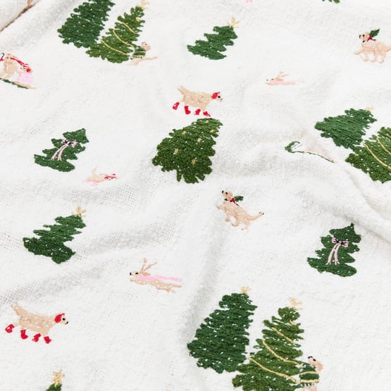 Christmas Cavoodles Village White Throw