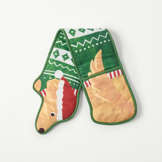 Christmas Dog Green Oven Mitt