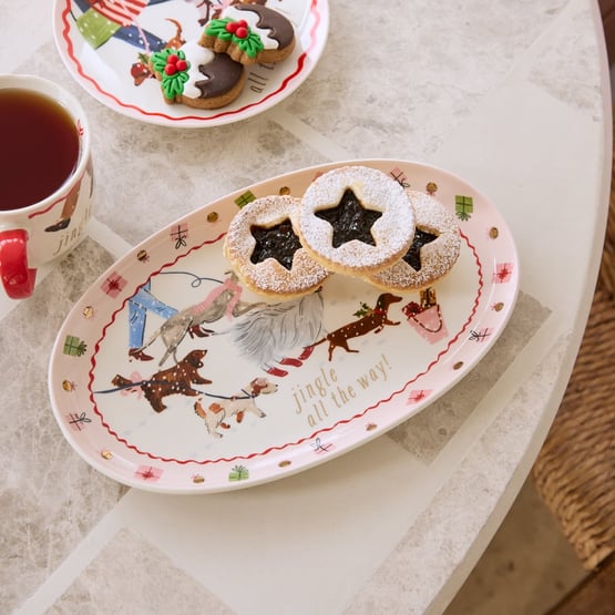 Christmas Dogs Pink Oval Platter