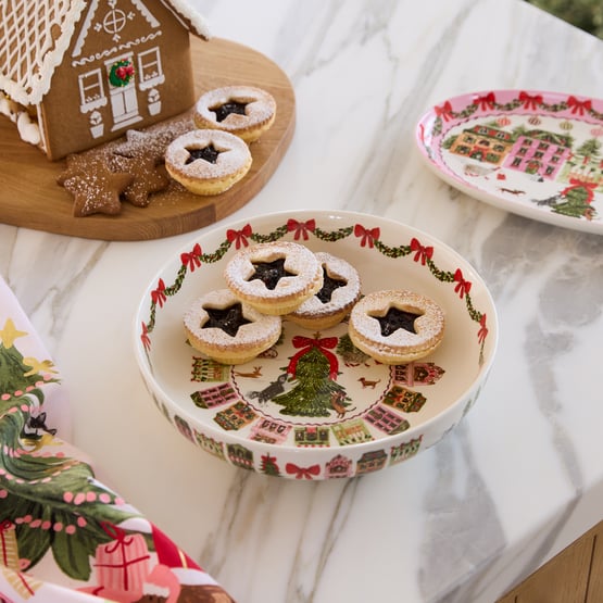 Christmas Village Red Serving Bowl