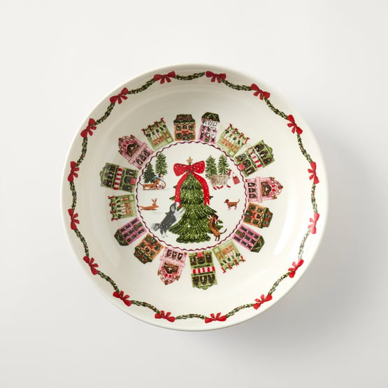 Christmas Village Red Serving Bowl