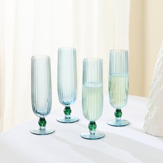 Jewel Blue Flute Glass Pack of 4