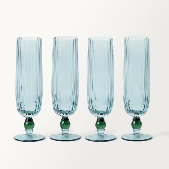 Jewel Blue Flute Glass Pack of 4