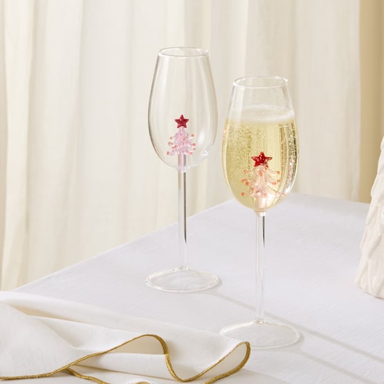 Pink Tree Flute Glass Pack of 2