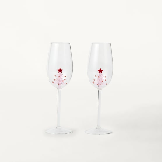Pink Tree Flute Glass Pack of 2