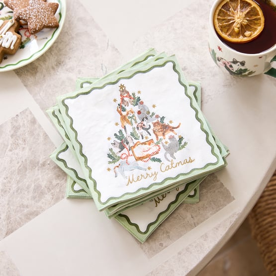 Merry Catmas Green Paper Napkins Pack of 40