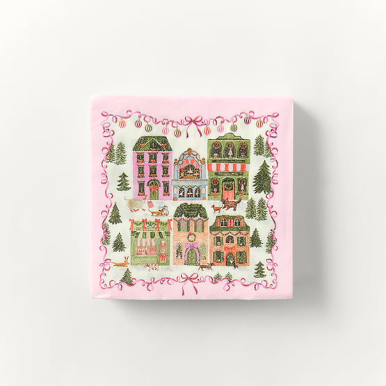 Christmas Village Pink Paper Napkins Pack of 40