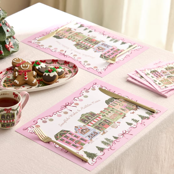 Christmas Village Pink Paper Placemat Pack of 50