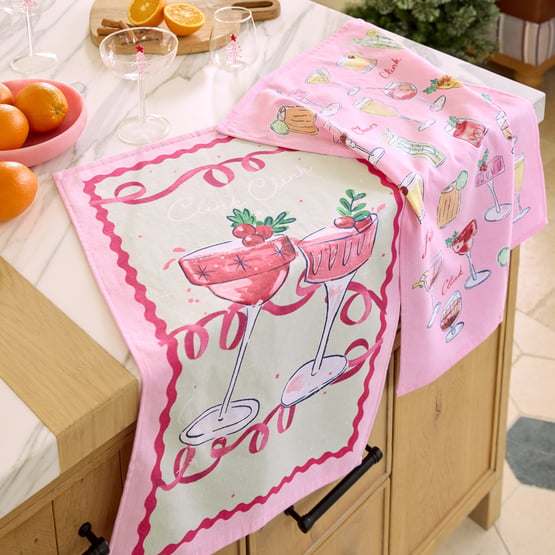 Festive Fun Pink Tea Towel Pack of 2