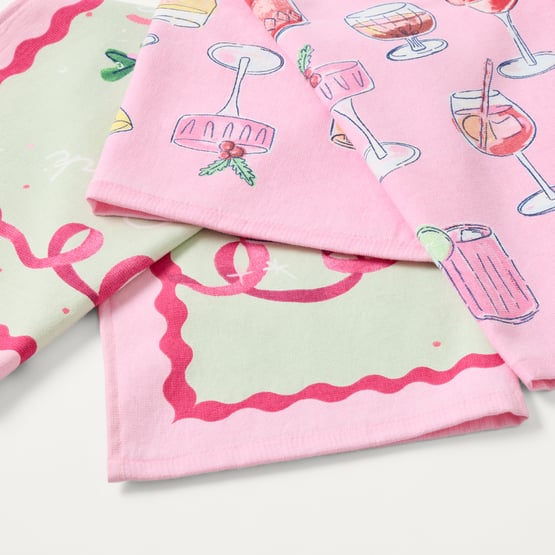 Festive Fun Pink Tea Towel Pack of 2