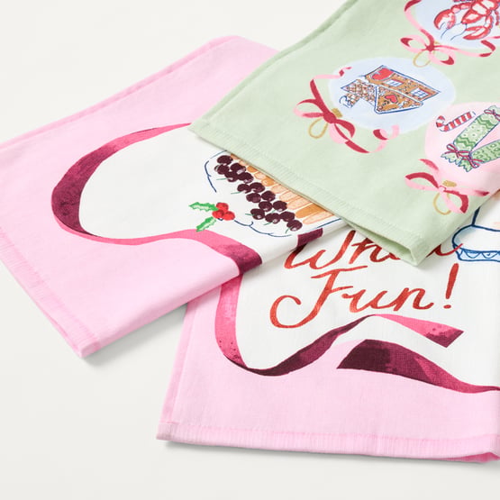 Oh What Fun Pink Tea Towel Pack of 2