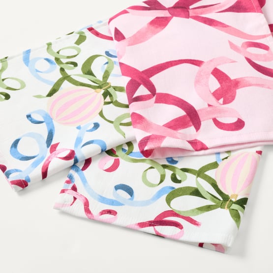 Ribbons Pink Tea Towel Pack of 2