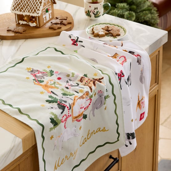 Merry Catmas Green Tea Towel Pack of 2