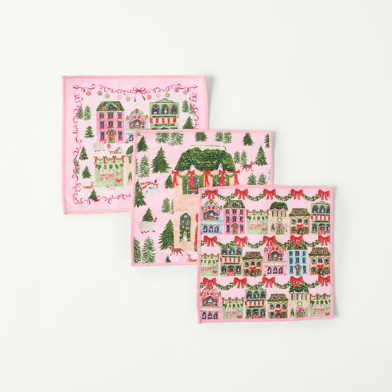 Christmas Village Pink Washcloths Pack of 3
