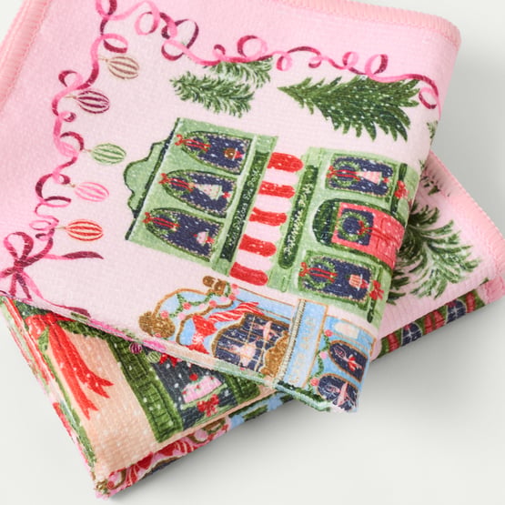 Christmas Village Pink Washcloths Pack of 3