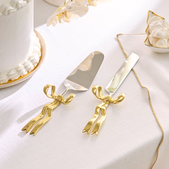 Bow Gold Cake Servers Set of 2