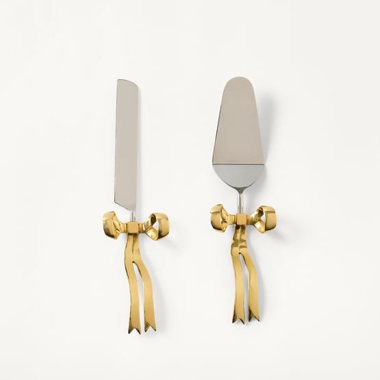 Bow Gold Cake Servers Set of 2