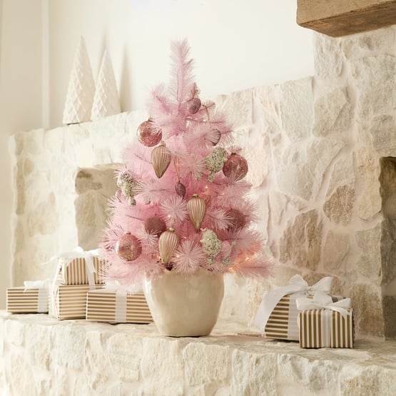 Potted Whimsical Pine LED Pink Christmas Tree
