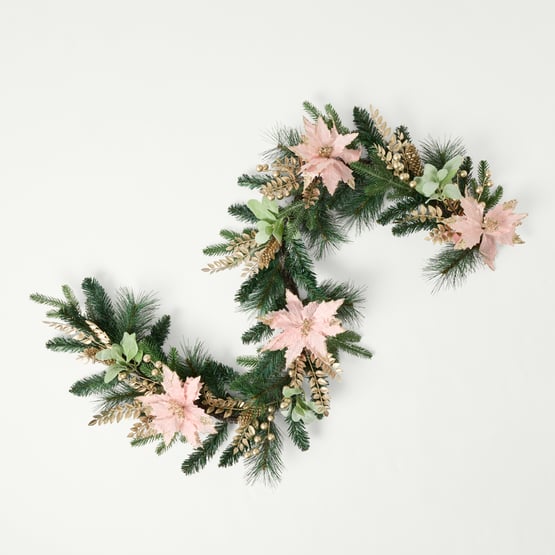 Poinsettia Christmas Pink & Multi Garland