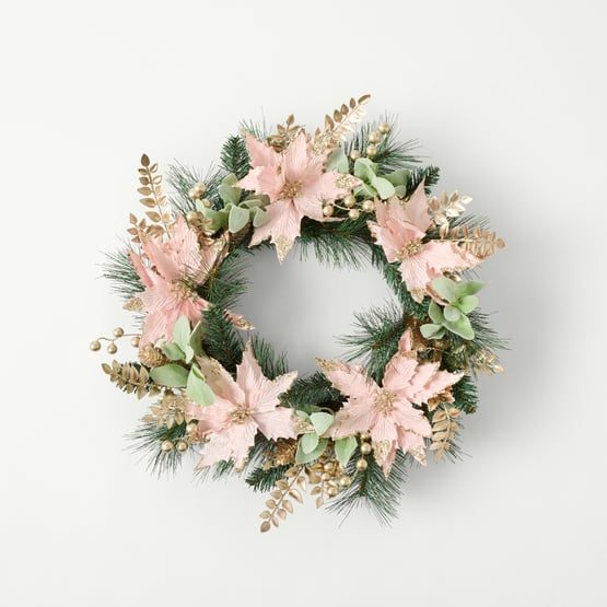Poinsettia Christmas Pink & Multi Wreath